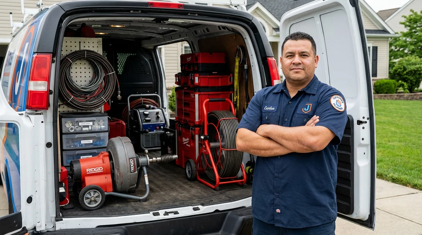 Professional drain cleaning equipment and Johns Plumbing LLC plumber in Dunbar
