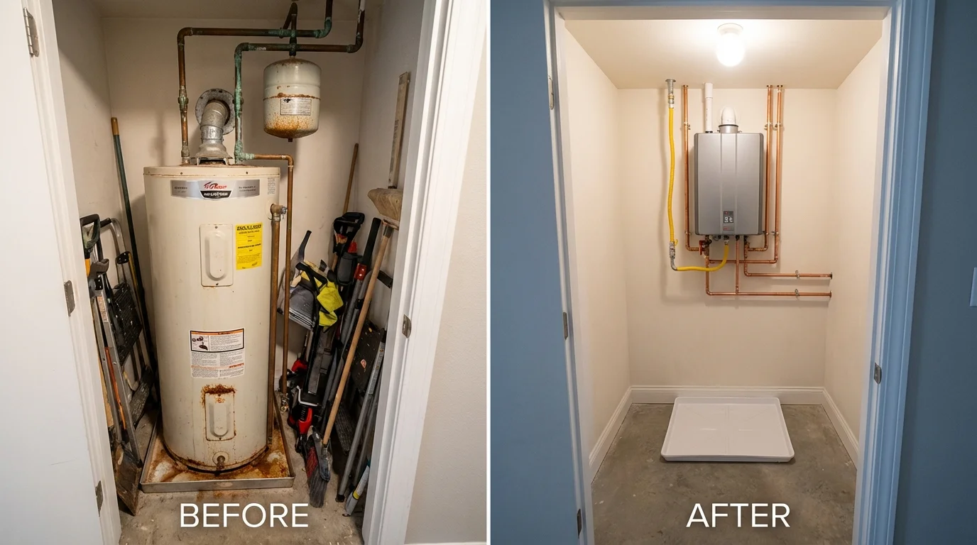 Tank water heater versus wall-mounted tankless unit comparison for Dunbar, PA homeowners