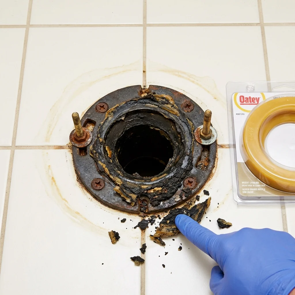 Failed wax ring showing water seepage at the base of a toilet in a Dunbar, PA home